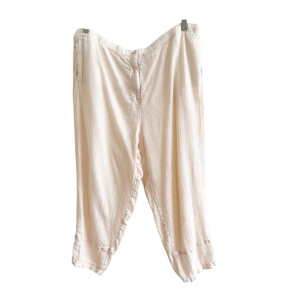 Poetry Knicker Pants Womens 18 Light Pink Linen Cropped Elastic Waist Lagenlook